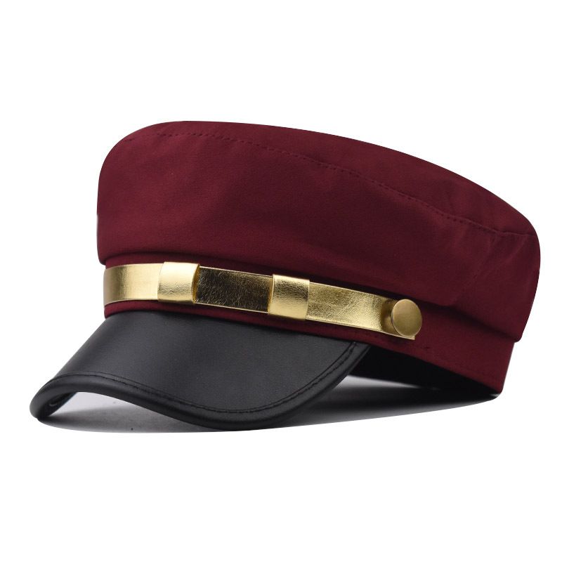 Fashion PU Leather Gold Border Flat Top Beret Cotton Versatile Breathable Duck Tongue Octagonal Hat_voghion.com
