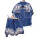 Women's Clothing Heavy Beaded Diamond Short Sleeved Denim Shirt Top With Elastic Waist Denim Shorts Two Piece Suit For Women Summer_voghion.com