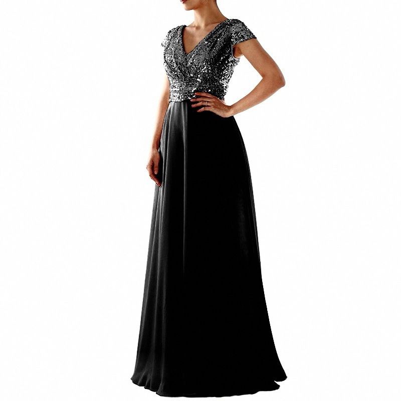Abbigliamento da donna per abito da sera con cuciture in chiffon con scollo a V_voghion.com