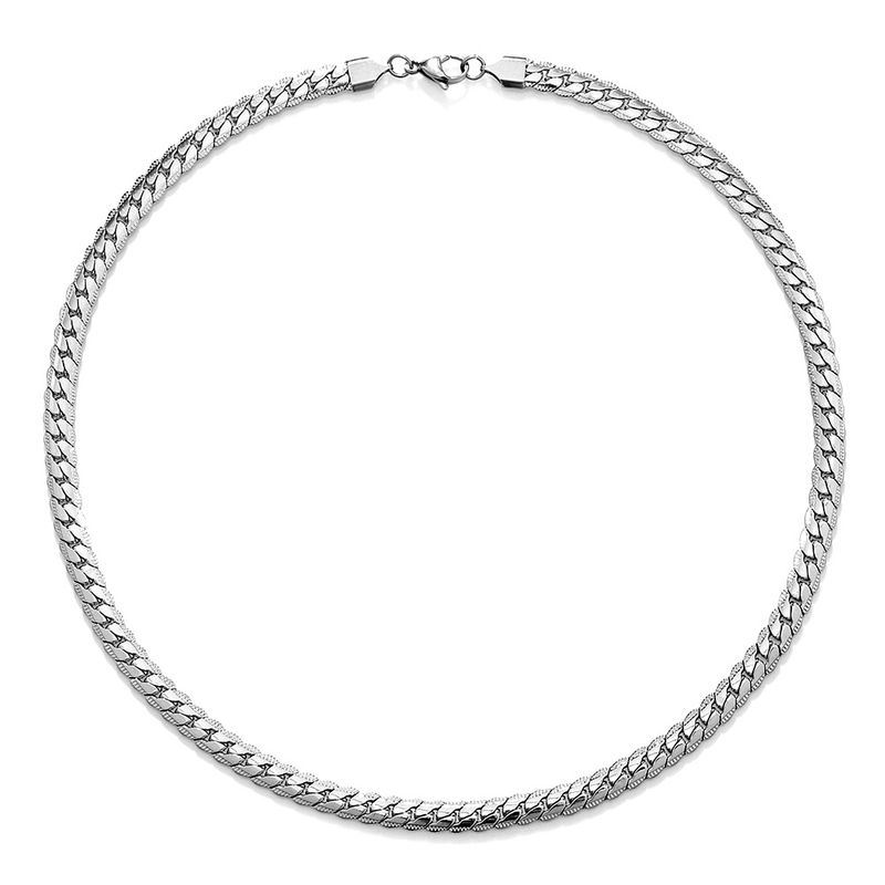 Catena cubana in acciaio al titanio anti-scolorimento in rilievo, catena alla moda per clavicola, per uomini e donne, personalità di nicchia, catena piatta a forma di serpente, gioielli_voghion.com