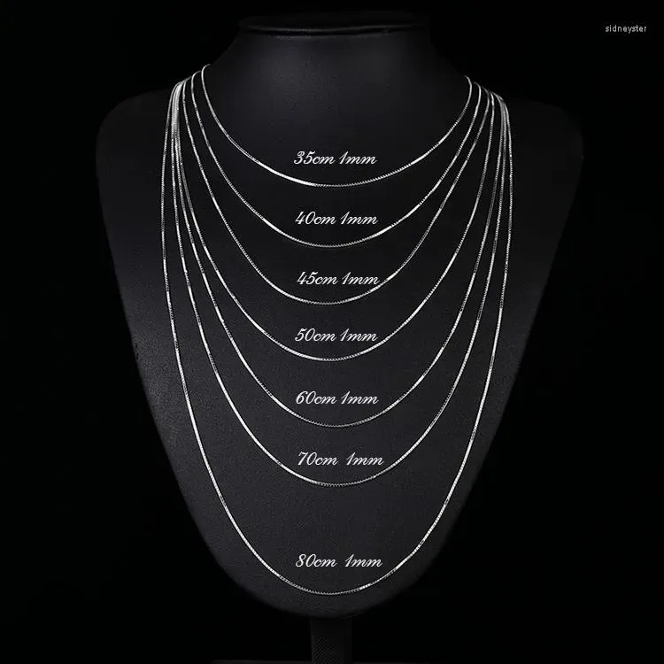 Catene 35cm-80cm 1mm Sottile Reale Puro Solido Argento Sterling Catena Box Collane Per Donne Uomini Bambini Ragazze Gioielli Kolye_voghion.com