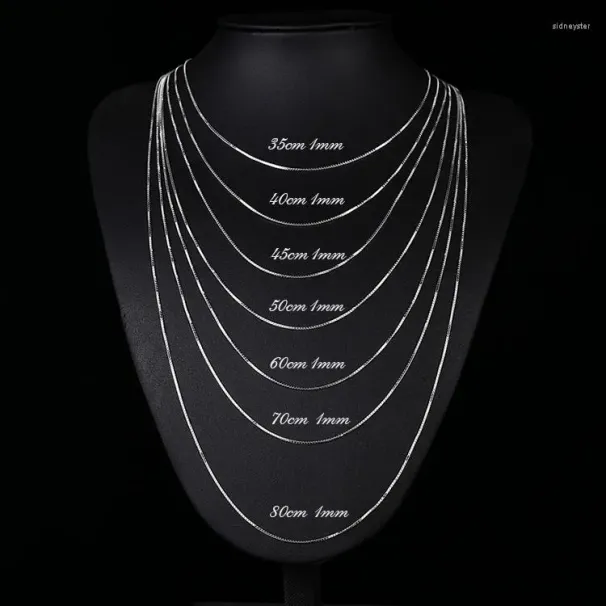 Catene 35cm-80cm 1mm Sottile Reale Puro Solido Argento Sterling Catena Box Collane Per Donne Uomini Bambini Ragazze Gioielli Kolye_voghion.com