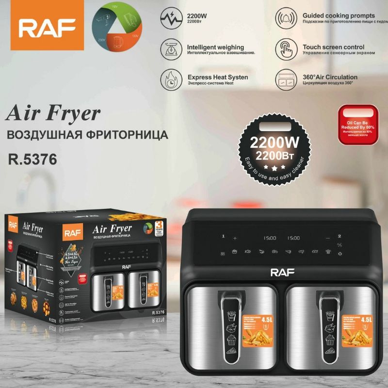RAF EU Standard Cross-Border Dual Warehouse Large Capacity Multi-Function Pot Liner Air Fryer Double Basket Smart Touch_voghion.com