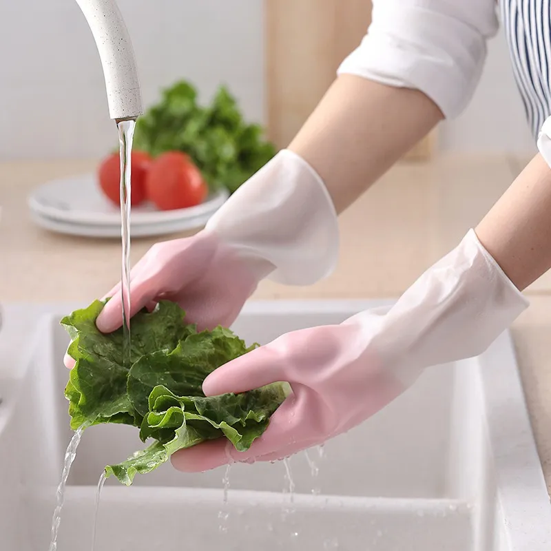Household dishwashing gloves men and women waterproof thickened durable summer kitchen laundry rubber thin milk cleaning gloves_voghion.com