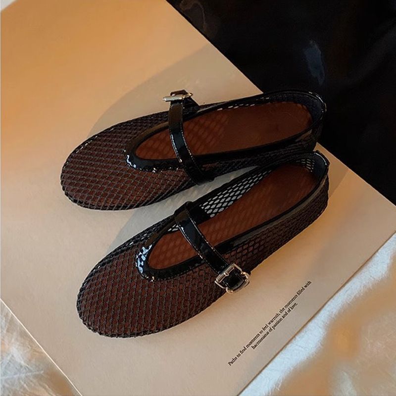 Women's Shoes Sparkling Rhinestone Buckle Strap Round Toe Flat Shallow Mouth Mary Jane Flat Sandals For Women_voghion.com