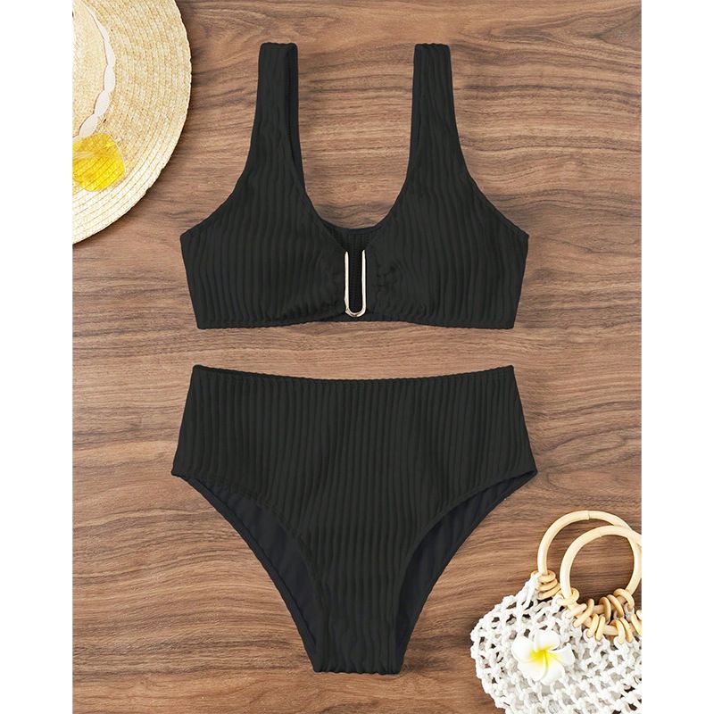 Damenbekleidung Sexy Einfarbig Hohe Taille Bikini Strand Split Badeanzug Damen Bademode_voghion.com