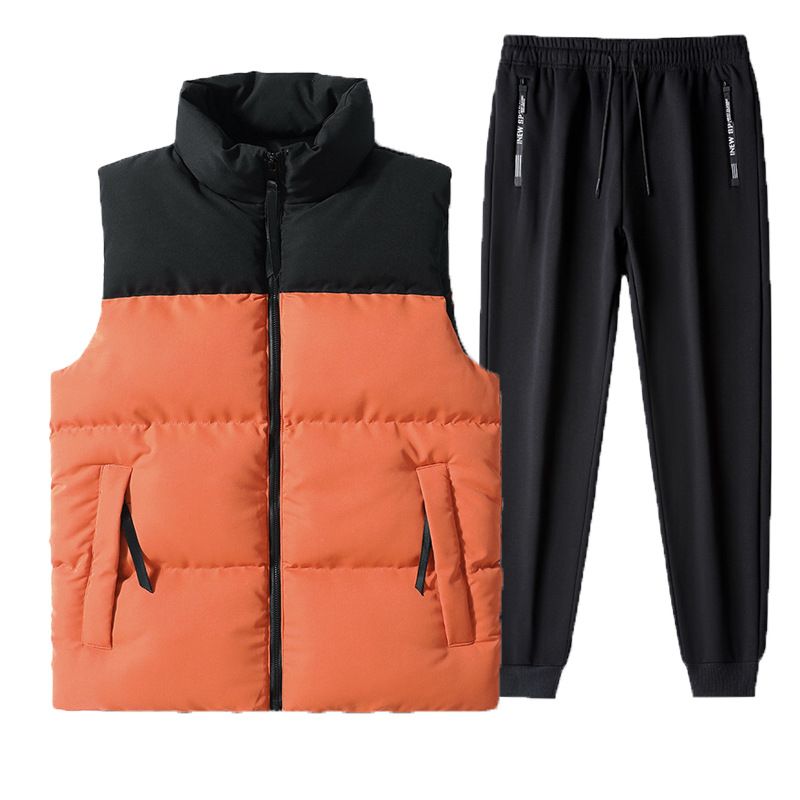 Tvådelad bomullsväst kostym för män plus stickade träningsbyxor i sammet_voghion.com
