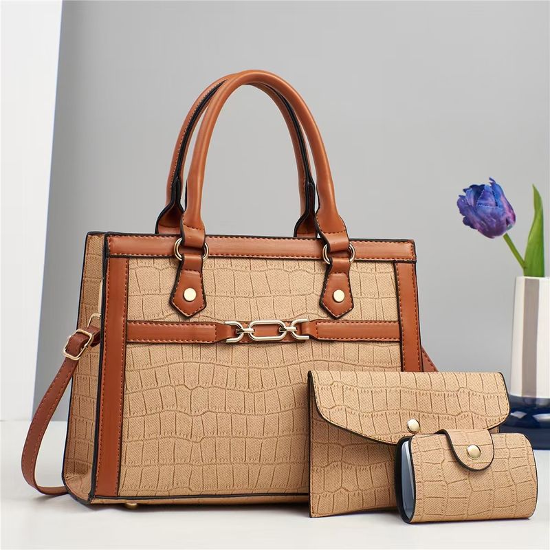 New Style Patchwork Stone Pattern Mother-Daughter Three-Piece Set Color-Block High-Value Handbag Fashion Versatile_voghion.com
