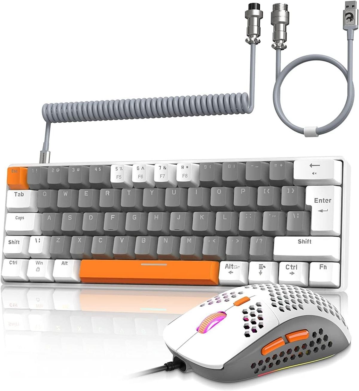 Ensemble clavier et souris de jeu filaires ZIYOU LANG T60, disposition britannique 60 %, USB C spiralé_voghion.com