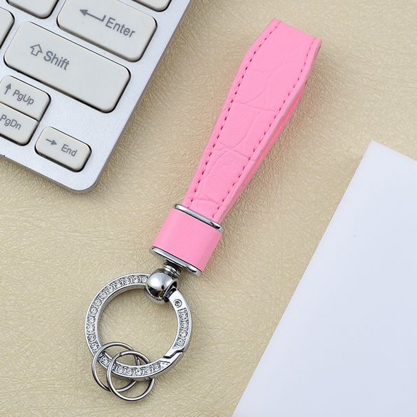 Portachiavi in pelle morbida e confortevole con fibbia ad anello in coccodrillo con diamanti, piccolo ciondolo portachiavi portatile, semplice gioiello con diamanti._voghion.com