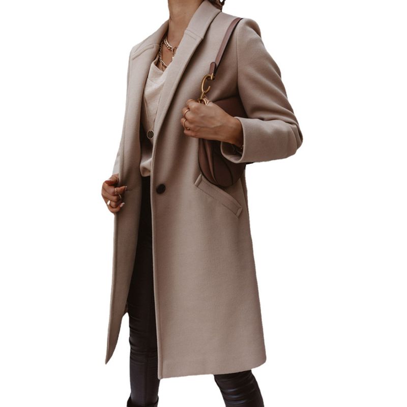 2024 neue Herbst- und Winterjacke aus Wollstoff mit einfarbigem Revers und mittlerer Länge mit Knopfleiste für den Rest der Damen_voghion.com