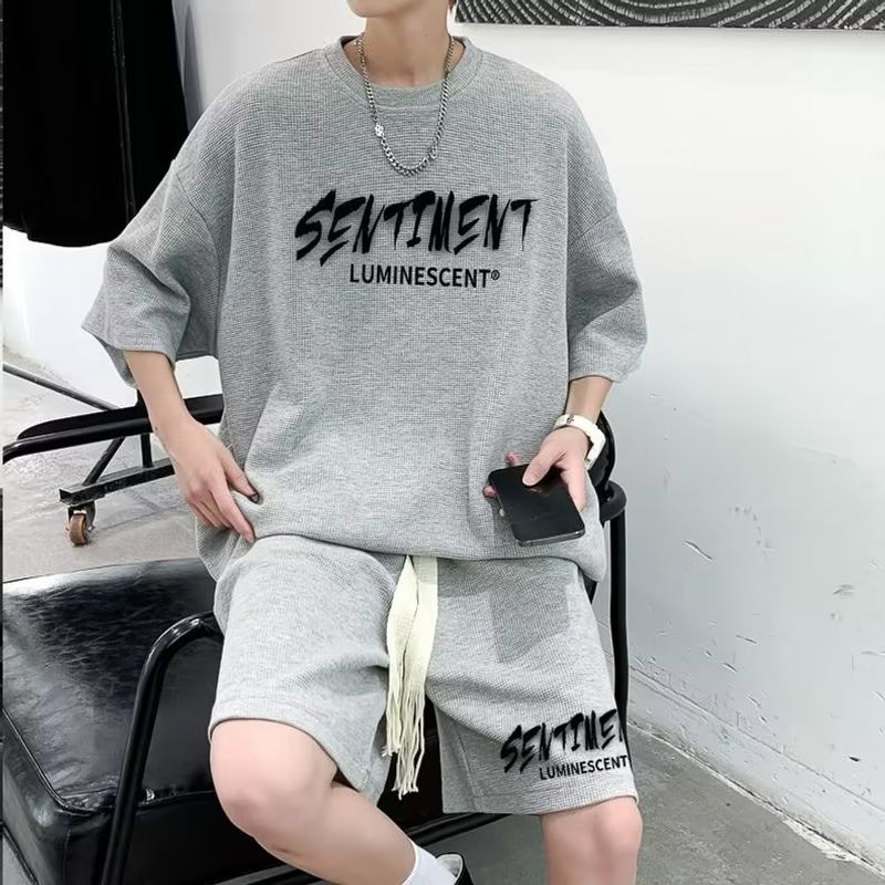 Abbigliamento da uomo, pantaloncini da uomo, t-shirt da uomo a mezza manica stampata estiva di grandi dimensioni, abito da uomo con abbigliamento sportivo bello e fresco_voghion.com