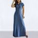 Denim Shirt Dress With Side Slits & Pockets – Oversized Collar A-Line Maxi Dress For Women (S-5XL, Gray/Light Blue/Black/Navy)_voghion.com
