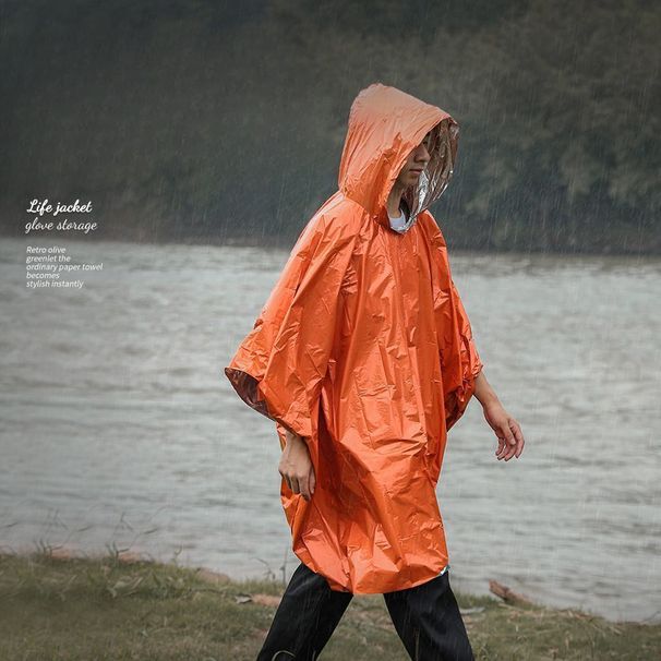 Outdoor Portable Aluminum Foil Camping Hiking Thermal Raincoat Wilderness Survival Emergency Anti-Hypothermia Poncho_voghion.com