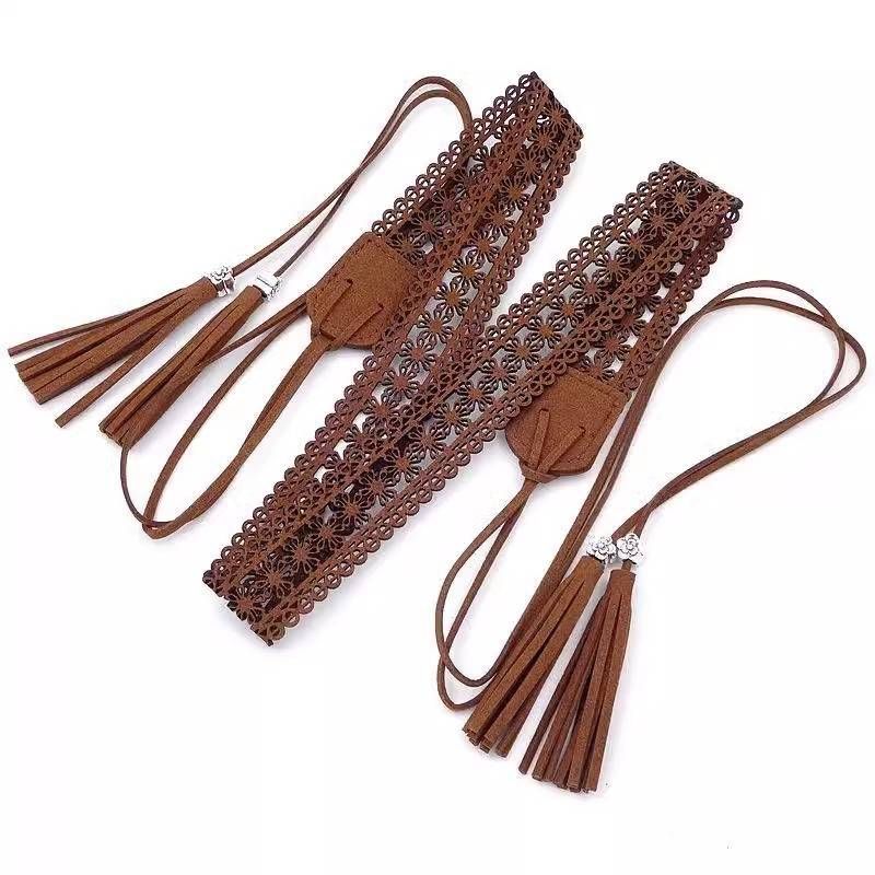 Punutud õõnesvöö etnilises stiilis Boho Haute Couture aksessuaaride ja seelikuga õhuke vöö_voghion.com