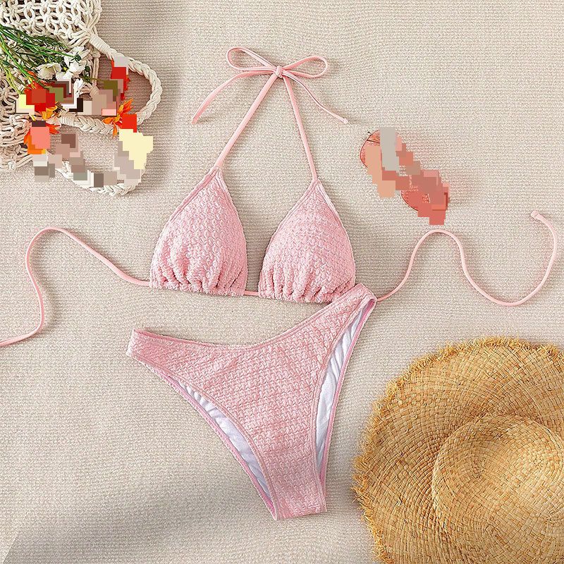 Dametøj ren farve mesh tredelt badedragt snøre sexet strandbikini badedragt kvinder sommer_voghion.com