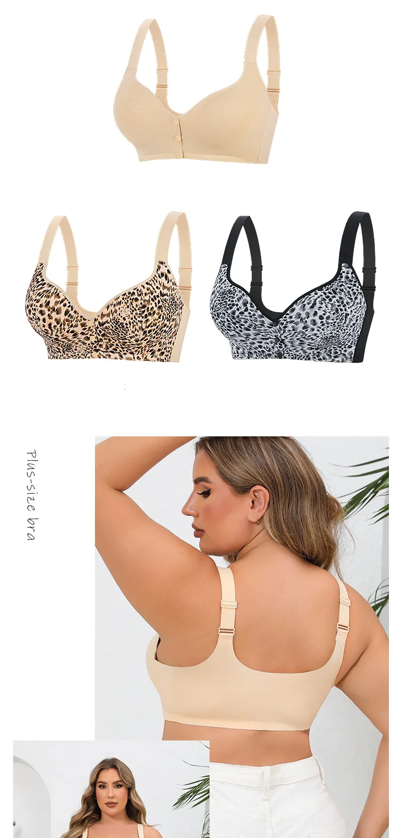 Sous-vêtements et vêtements de nuit A G Bonnet 36 52 Soutien-gorge très grande taille Imprimé léopard Tailles Sans armature Gilet Boucle avant Sous-vêtements_voghion.com