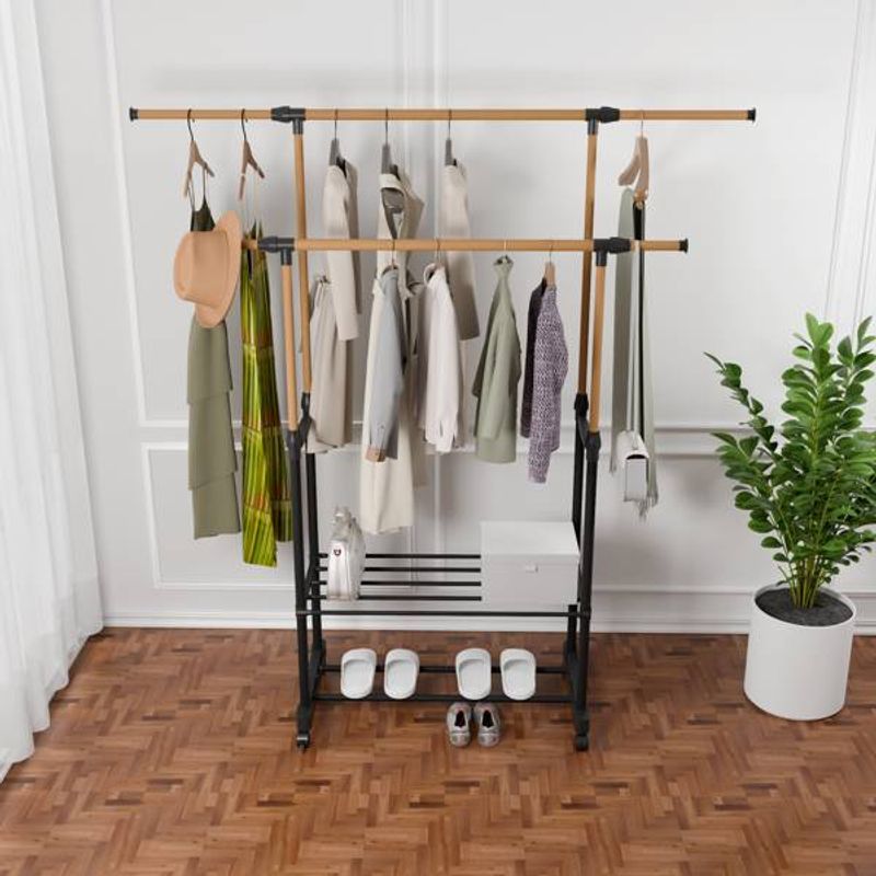 1pc, With Wheels Independent Clothes Rack , Laundry Drying Rack, Foldable And Adjustable Length, Saving Space Indoor And Outdoor Clothes Drying Rack_voghion.com