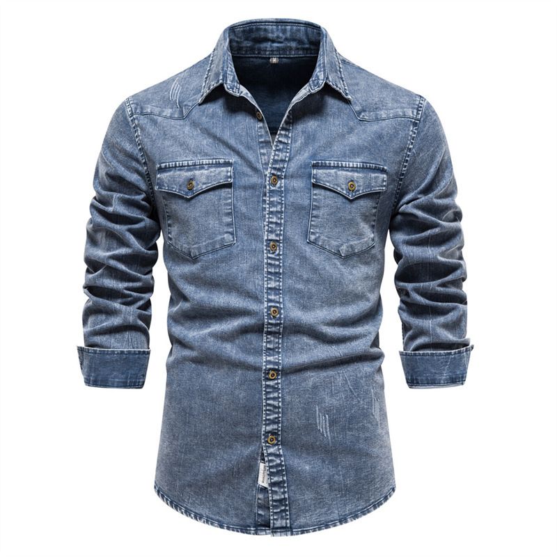 ​Herren-Jeanshemd im Used-Look – Schweres, gewaschenes Baumwoll-Arbeitshemd für die Freizeit (S-XXL)​_voghion.com