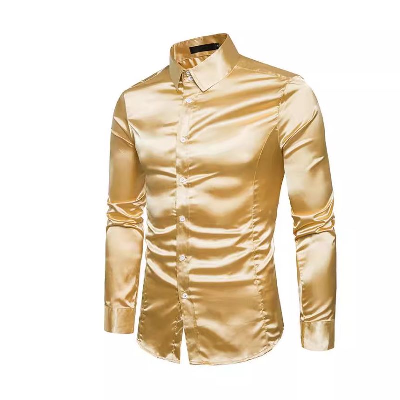 Camicia a maniche lunghe con colletto lucido, casual e alla moda europea di qualità imbattibile, camicia da uomo per discoteca, colore caramella, per ragazzi_voghion.com