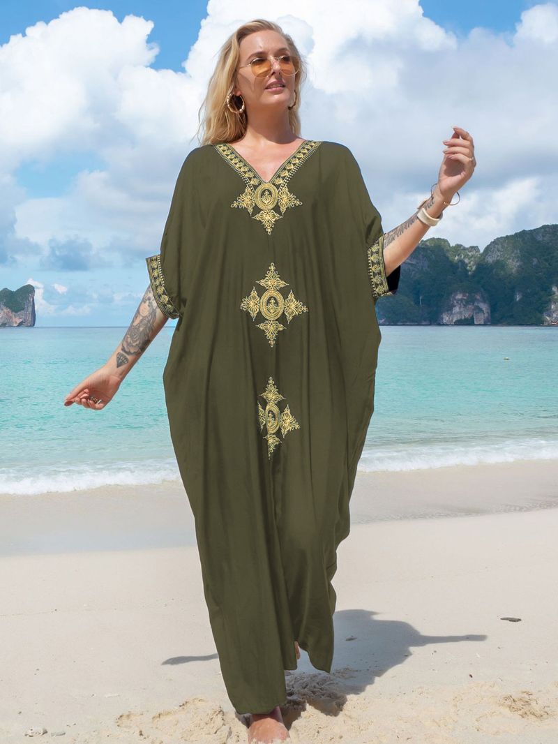 Vêtements pour femmes en coton brodé, robe de plage, robe de vacances au bord de la mer, cache-bikini brodé pour les vacances_voghion.com