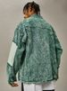 Veste en jean vintage vieilli pour homme - Manteau boutonné surdimensionné style streetwear avec imprimé délavé et coutures contrastées_voghion.com