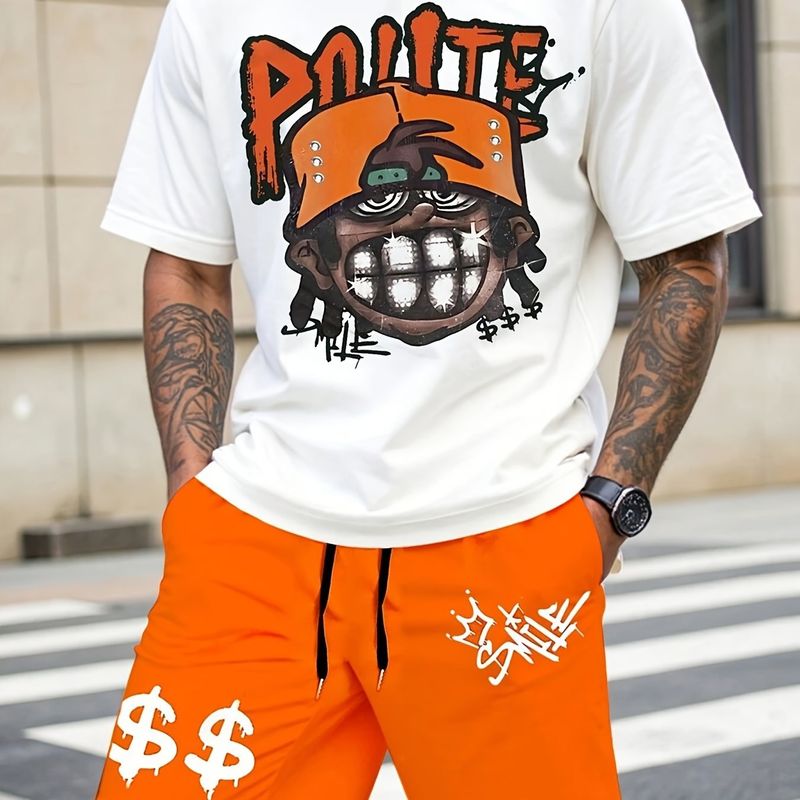 Men's Cotton Hip Hop Pattern T Shirt White Short Sleeve Round Cotton T Shirt_voghion.com