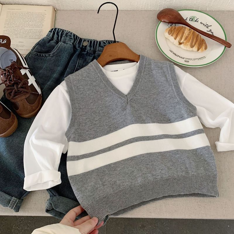 ToddlerBoysAutumnSweaterSimpleStripedCasualKidsBabyBoysVestKnittedSleevesCottonComfortableVersatileBabyBoysTop_voghion.com