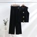 Women's Clothing Suit Gold Button V Neck Knitted Vest Casual Loose Trousers Knitted Two Piece Suit_voghion.com