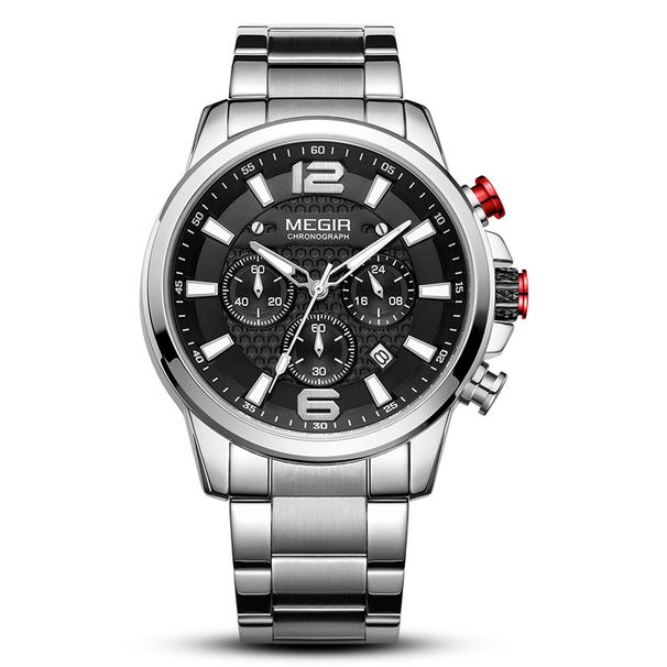 MEGIR Men's Stainless Steel Waterproof Quartz Watch With Luminous Hands, Date Window & Chronograph - Business Casual Style_voghion.com