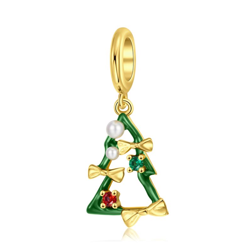 Weihnachts-DIY-Anhänger. Einfacher, hohler, vergoldeter Weihnachtsbaum-Anhänger aus Sterlingsilber, Schmuck, In-Style-Armband-Zubehör_voghion.com