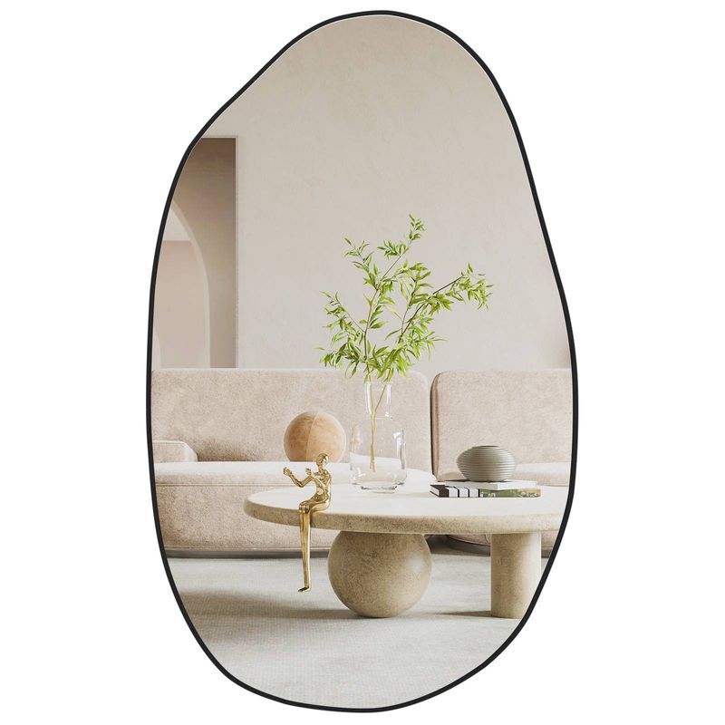 CASSILANDO Irregular Wall Mirror, Vanity Mirror Wall Mounted, Shaped Dressing Mirror for Living Room, Bathroom, Bedroom, Entryway, 85cmX52cm, Black_voghion.com