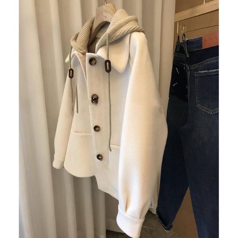 Îmbrăcăminte pentru femei cu croială etichetată, palton din lână cu glugă tricotată în patchwork pentru femei, design de toamnă și iarnă, tendință de nișă pentru paltoane_voghion.com