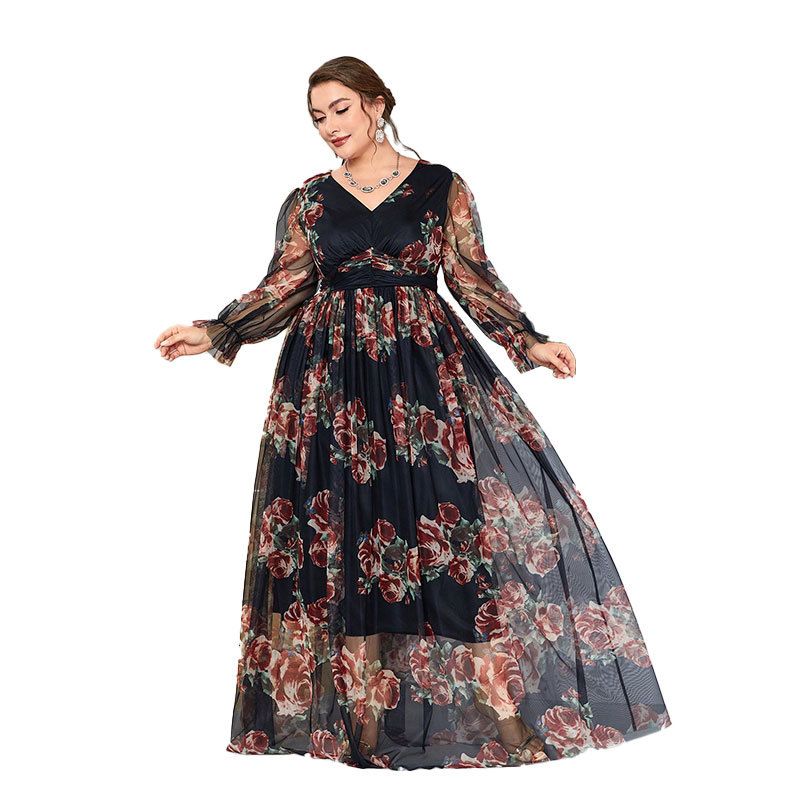 Rochie nouă de toamnă, cu decolteu în V, ușor groasă, stil Boho, mărime plus_voghion.com