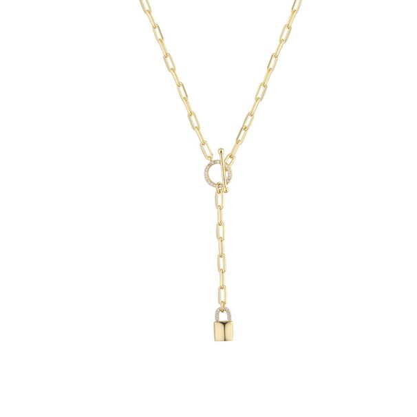 Gold Lock Pendant Geometric Necklace Stacked Sweater Chain Multi Layer Necklace Personality Temperament Abstract Letter Round Necklace_voghion.com