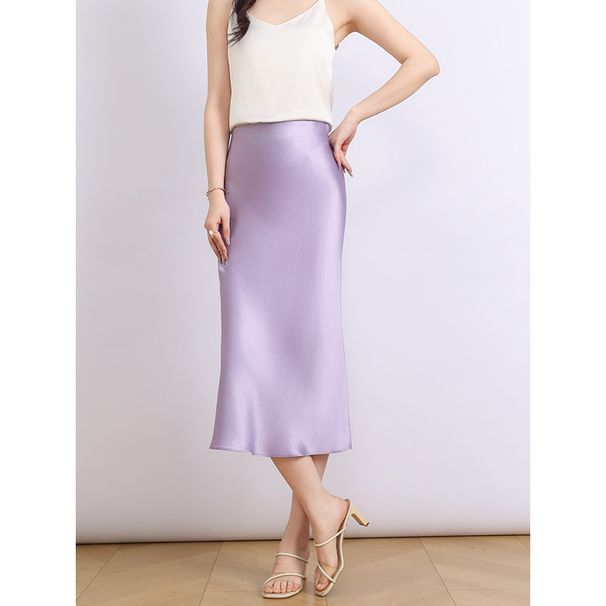 Gonna midi a coda di pesce snellente asimmetrica drappeggiata e lucida in raso di acetato di alta qualità Verve 25 Summer New_voghion.com