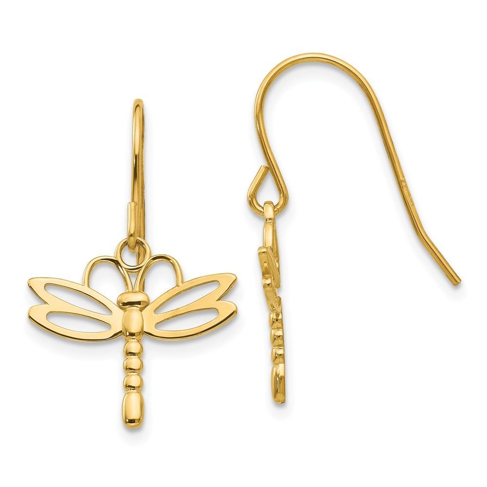 14k Dragonfly Shepherd Hook Earrings_voghion.com