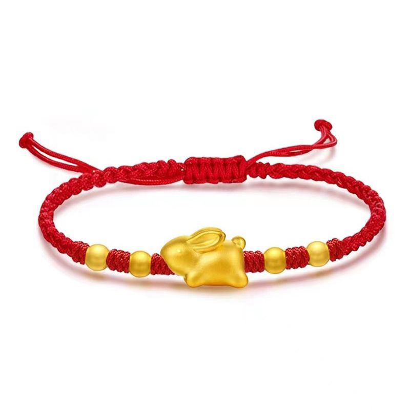 2023 Jade Rabbit Ching Cheung Bracelet Vietnamese Sand Gold-plated Brass Red Rope Zodiac Rabbit Year Bracelet for Women_voghion.com