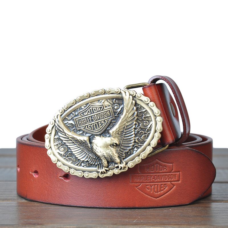Factory direct sales pure copper plate buckle men's genuine leather belt wholesale first layer cowhide hip hop style foreign trade motorcycle belt_voghion.com
