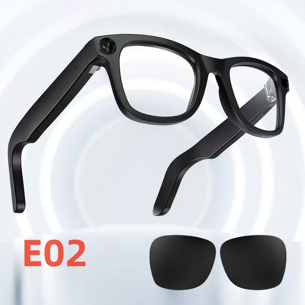 Lunettes connectées E03 avec caméra IA 800 W, photo/vidéo HD, appel vocal et traduction, monture légère (noir, double objectif)_voghion.com
