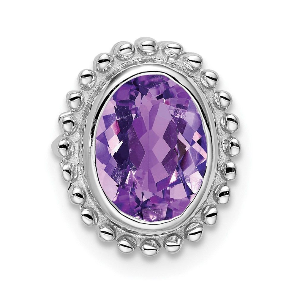 14k White Gold Oval Amethyst Chain Slide_voghion.com