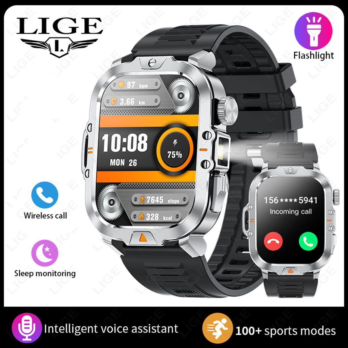 LIGE New Smartwatch Ultra-thin High-definition Bluetooth Call Blood Pressure, Heart Rate, Blood Oxygen Monitoring Sports Watch_voghion.com