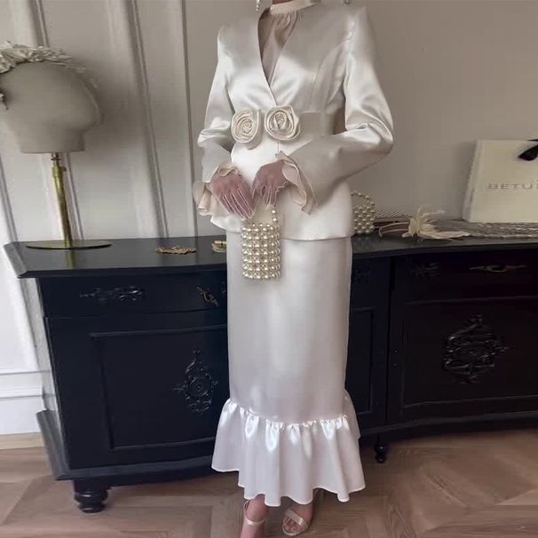 Women's Clothing autumn new women's clothing French solid color light luxury elegant half length skirt two piece suit_voghion.com