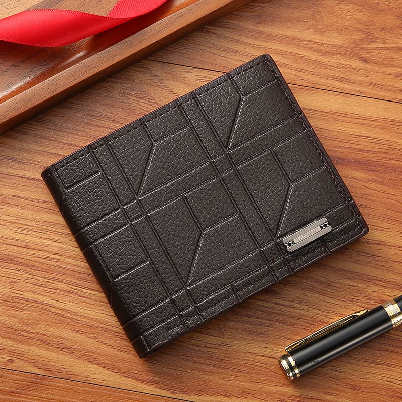 New men's wallet, men's short wallet, youth fashion plaid horizontal soft leather clip, large capacity multi slot wallet_voghion.com