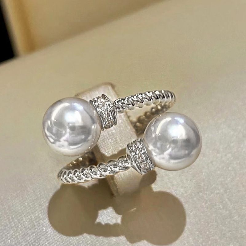 Cao Shi Simple Fashion Fried Dough Twists Double Bead Adjustable Japanese Delicate Classic Opening Ring Essential For_voghion.com