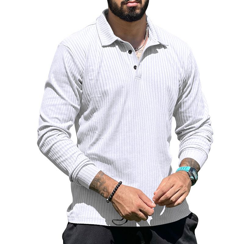 2023 marke Polo Shirt Männer Herbst Langarm Polos Männlichen Elastische Atmungsaktive Sport Jersey Hemd Rippen Fitness Polo Tees_voghion.com