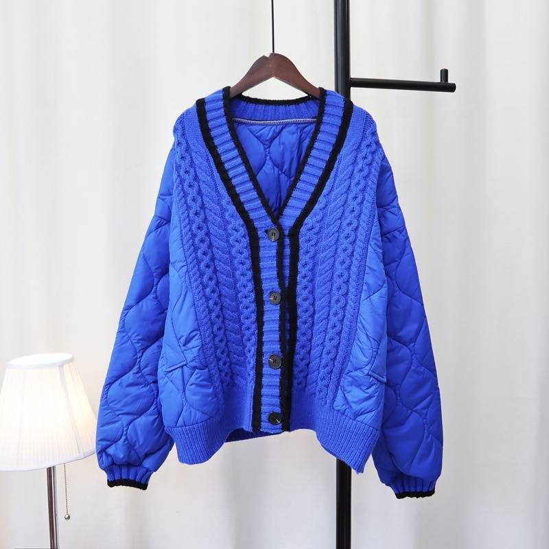 Women's Clothing loose stitching cotton sweater jacket women lazy style thick contrast color knitted cardigan_voghion.com