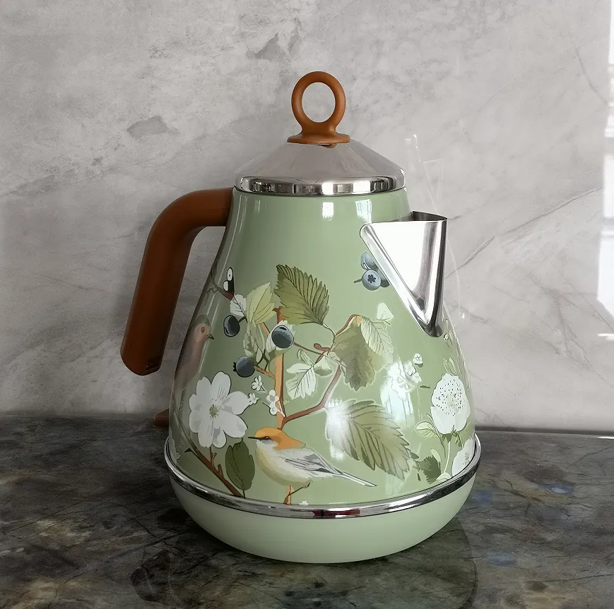 PS3013Ta Flower ūdenszīme krāsota elektriskā tējkanna retro instrumenta termometrs elektriskā tējkannas snīpis var pievienot ūdeni 1850W, lai ātri uzvārītu_voghion.com