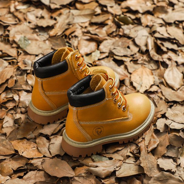 Strapazierfähige, modische Martin-Stiefel für Kinder mit warmem Futter – Unisex-Stiefeletten aus Leder für Jungen und Mädchen_voghion.com