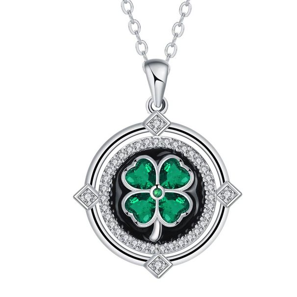Collana con ciondolo a forma di trifoglio portafortuna - Gioielli pendenti floreali fatti a mano con smalto colorato e dettagli in zircone, elegante catena a croce per donna_voghion.com